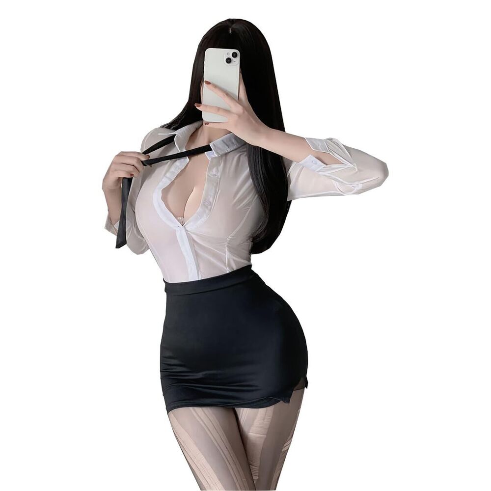 3042 Sexy Secretary Costume Cosplay Roleplay Lingerie Outfits See Thu Shirt